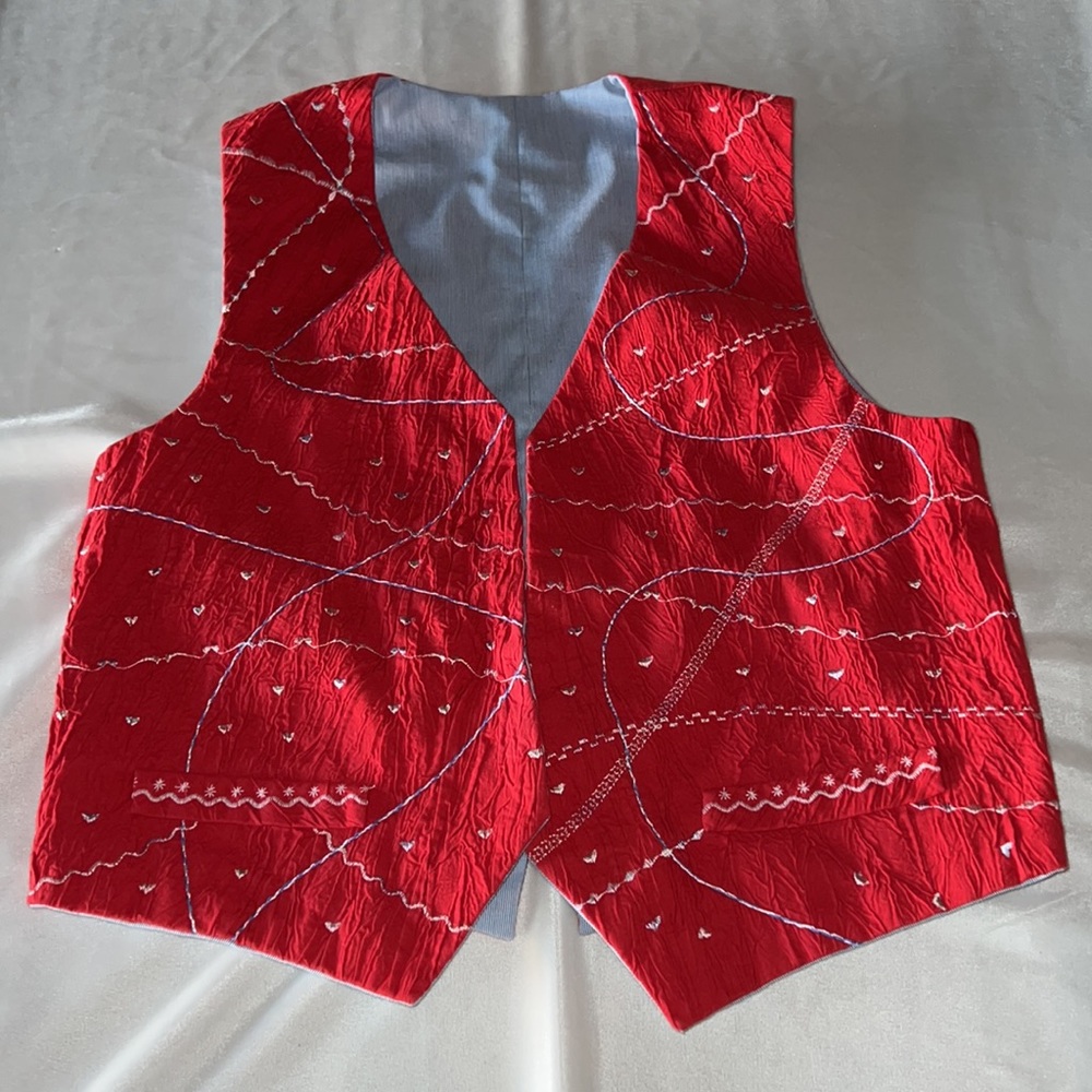 Handmade Reversible Vest Americana Colors & Embroidery - Picture 2 of 10